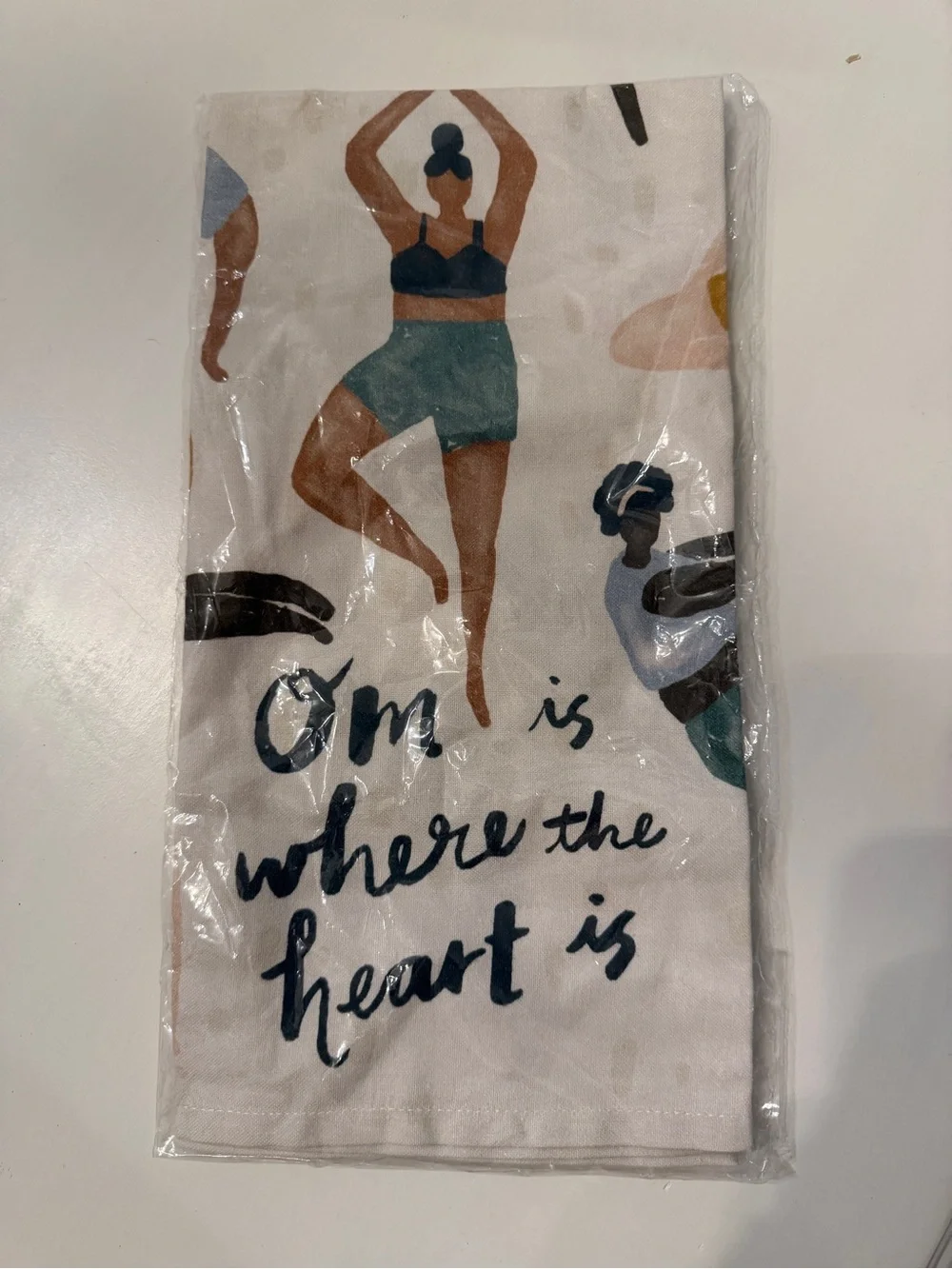 Anthropologie White Yoga Pose Print Kitchen Towel
